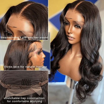 Neobeauty Hair Body Wave Lace Front Wig Swiss Lace Human Hair Wigs Pre Plucked 4x4 Lace Closure Wig 180% density